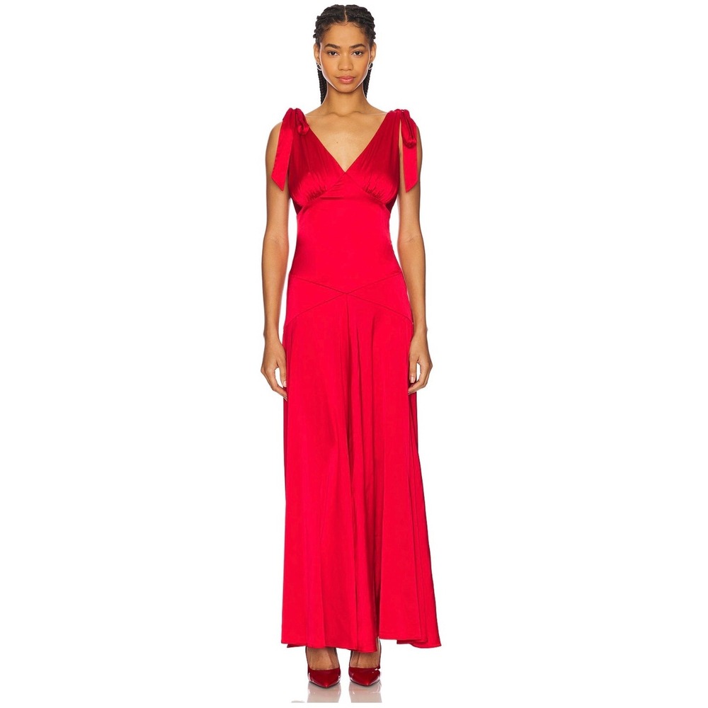 Line & Dot Harles Satin Maxi Dress – Red – Size Small New‎